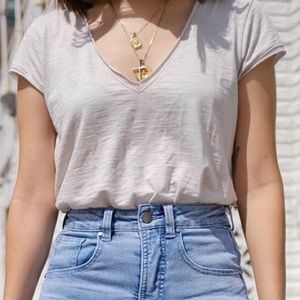 v neck raw edge related tee